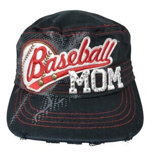 Baseball Mom Slideback Cadet Army Cap Black OS Embroidered Distressed Leader